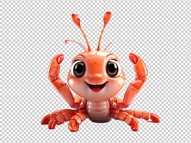 psd of a 3d cute Shrimps on transparent background