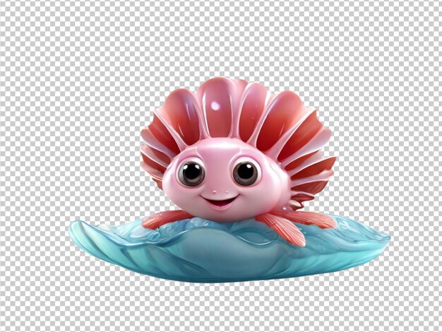 psd of a 3d cutest ever clam fish on transparent background