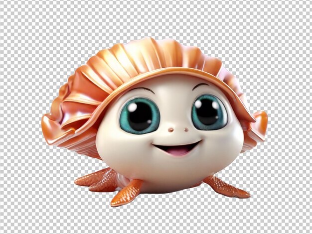 psd of a 3d cutest ever clam fish on transparent background