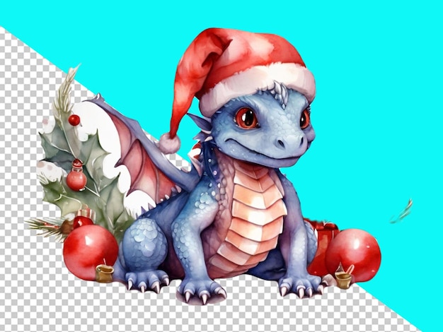 psd of a 3d funny dragon wearing Christmas clothes