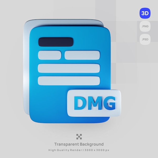 PSD 3D icon document computer dmg file extension with transparent background render