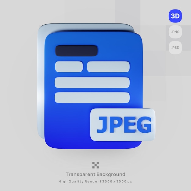 PSD 3D icon document computer jpeg file extension with transparent background render