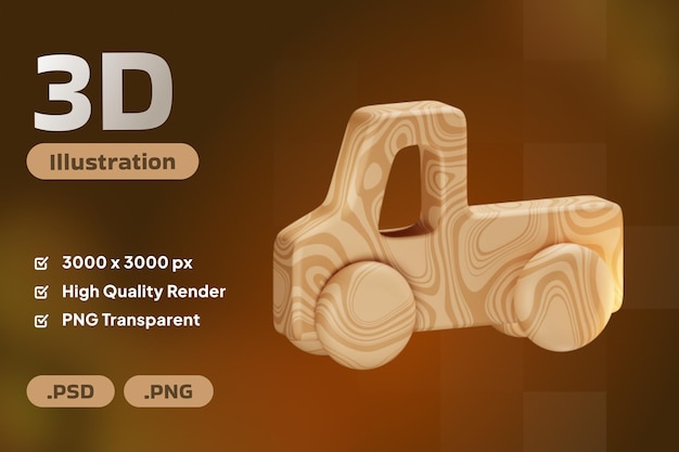 PSD 3D icon illustration render baby stuff truck wood toy with transparent background