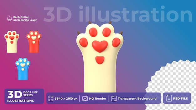 PSD 3d Icon Pet Life paw cartoon style