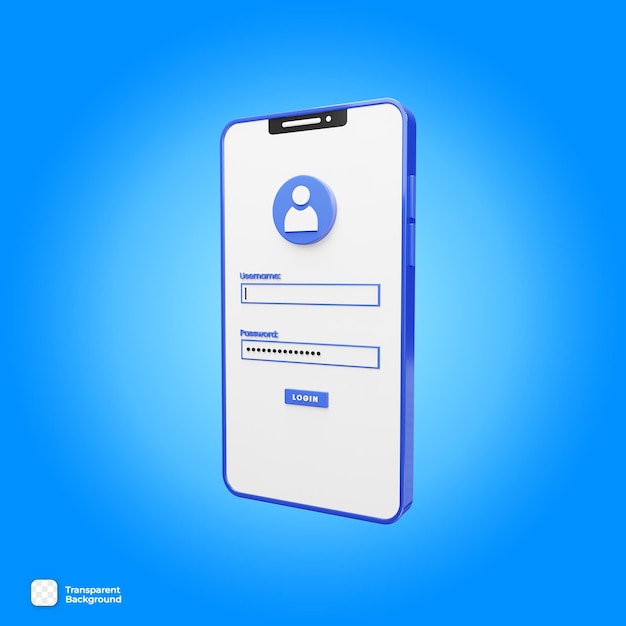 PSD psd 3d icon of a smartphone with authentication login form