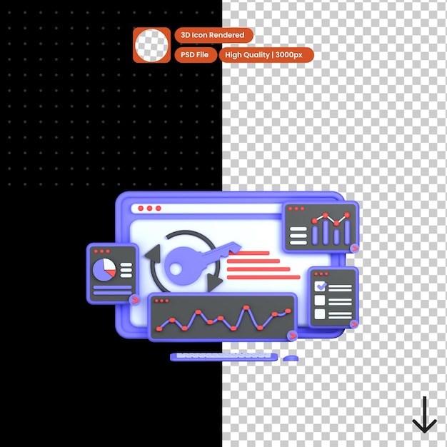 PSD 3D illustration of Keyword Analysis