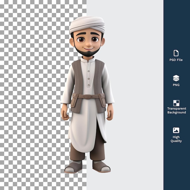 PSD 3d islamic religious male character with transparant background