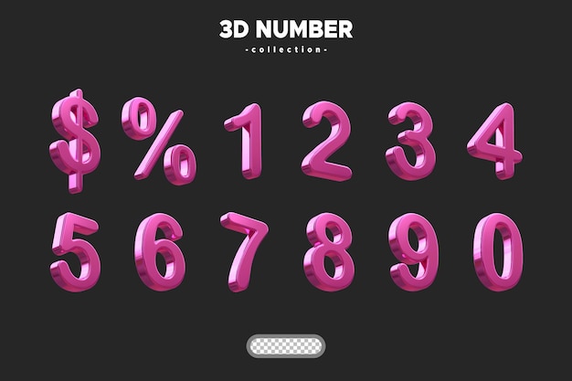 PSD 3d metallic pink number collection