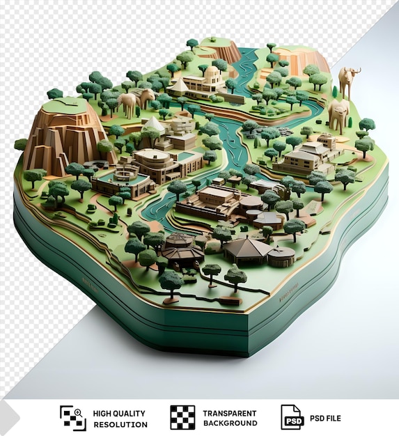 psd 3d model of the kruger national park featuring lush green trees and a small brown building