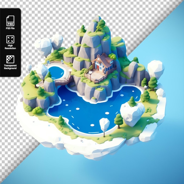 PSD 3d mountain island isolated on transparent background