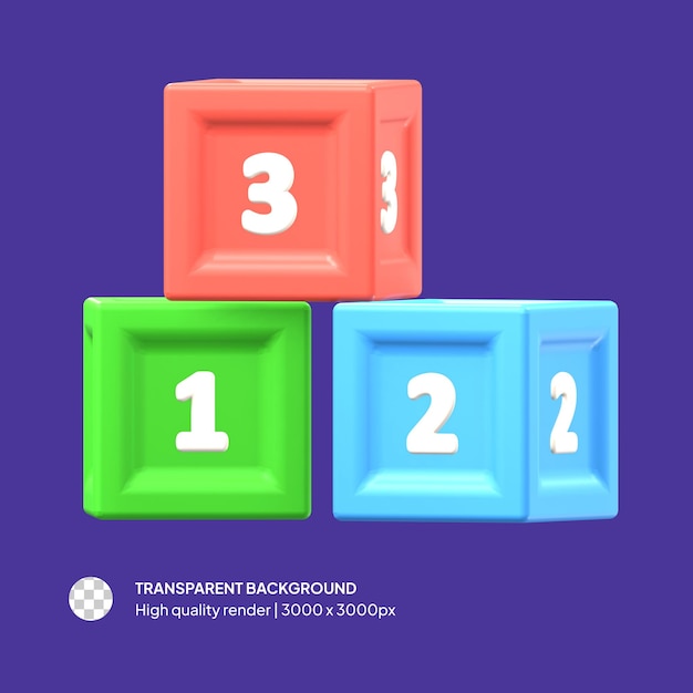 PSD 3D number blocks toy isolated background