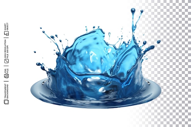 psd 3d realistic blue splash drop of liquid water in transparent background