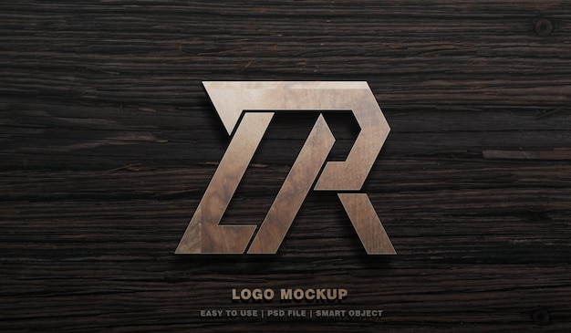 PSD 3d realistic logo mockup on wood texture