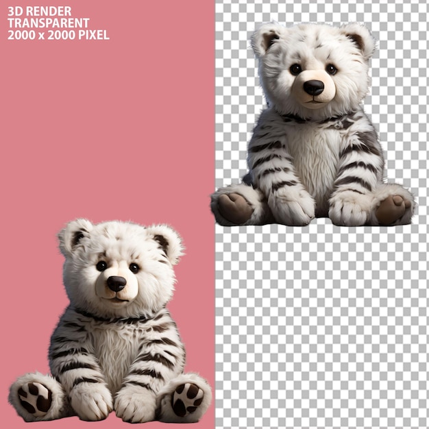 PSD 3d redering of taddy bearpinkbearloinzabra with isolated transparent background