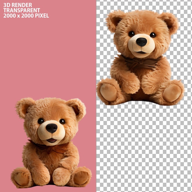 PSD 3d redering of taddy bearpinkbearloinzabra with isolated transparent background