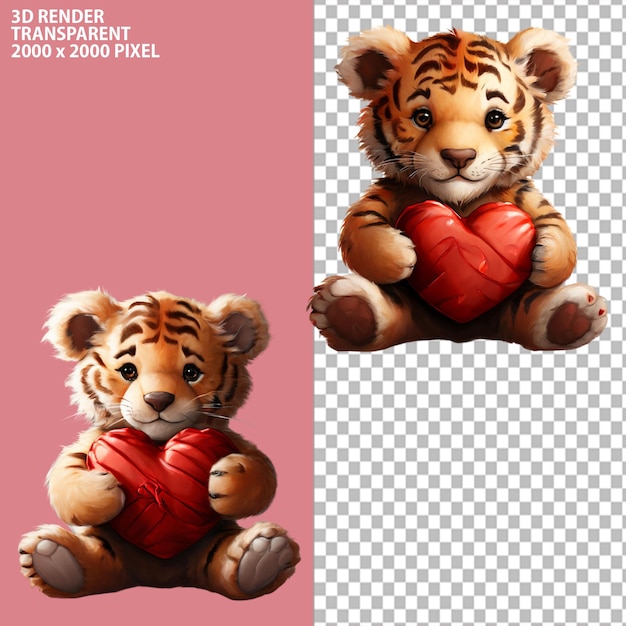 PSD 3d redering of taddy bearpinkbearloinzabra with isolated transparent background