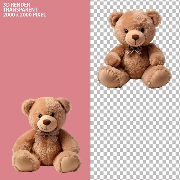 PSD 3d redering of taddy bearpinkbearloinzabra with isolated transparent background