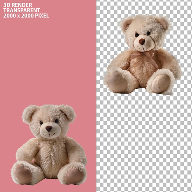 PSD 3d redering of taddy bearpinkbearloinzabra with isolated transparent background