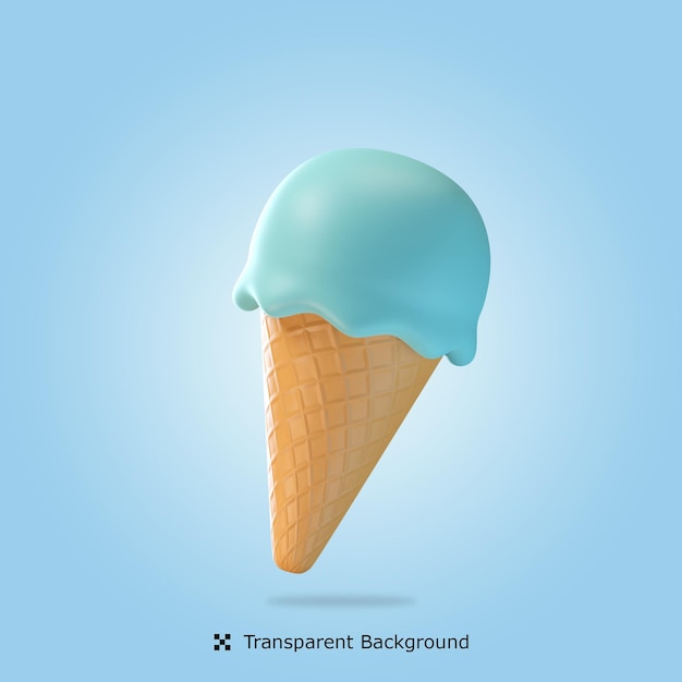 PSD 3d render illustration ice cream cone isolated icon