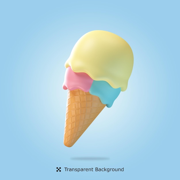 PSD 3d render illustration ice cream cone isolated icon