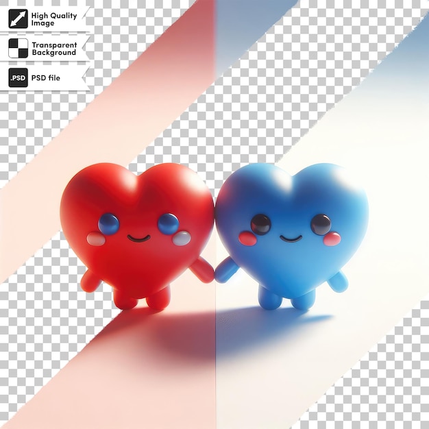 PSD 3d render of a pair of hearts on transparent background with editable mask layer