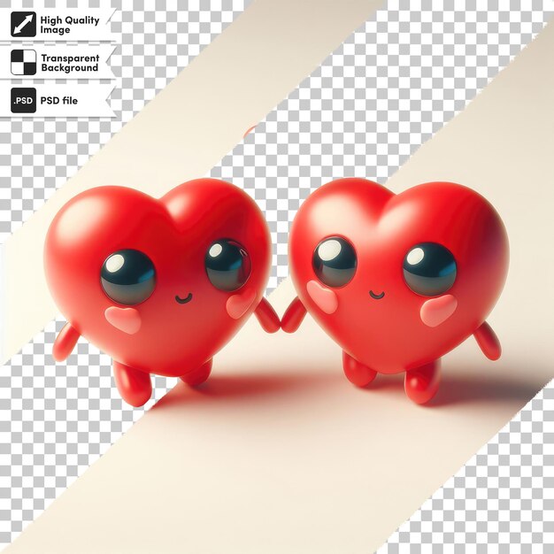 PSD 3d render of a pair of hearts on transparent background with editable mask layer