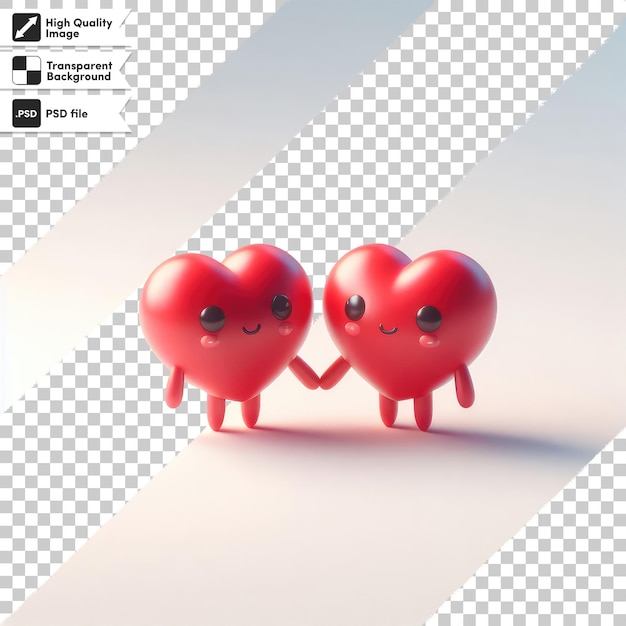 PSD 3d render of a pair of hearts on transparent background with editable mask layer