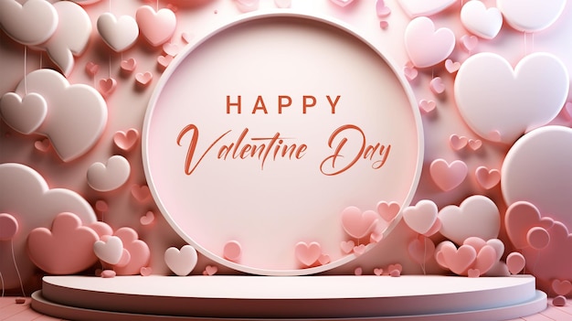 PSD 3d render podium valentine pink color heart icon