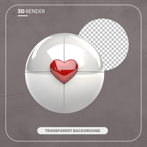 PSD 3d render red heart in a white circle