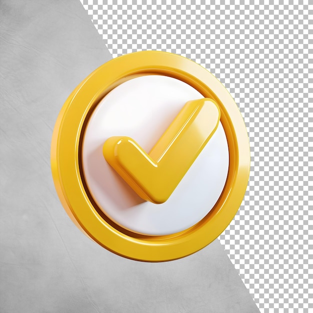 PSD 3D render set of yellow Round Glossy Tick Mark or check mark icon isolated