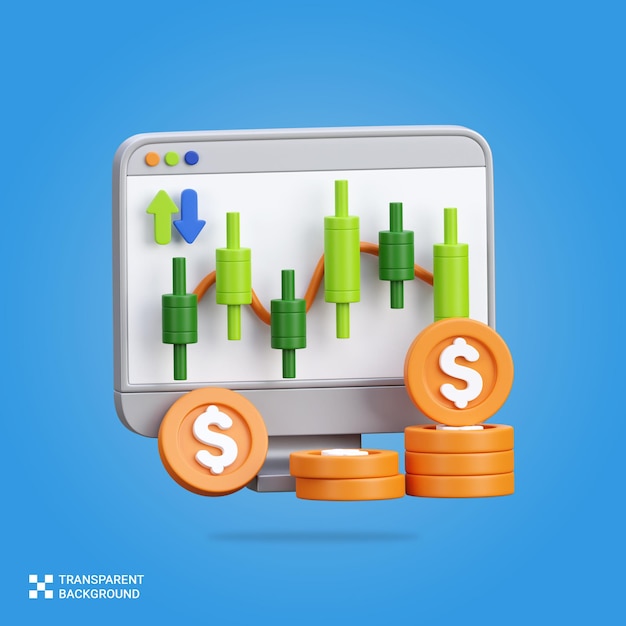 PSD psd 3d render stock market investment icon illustration