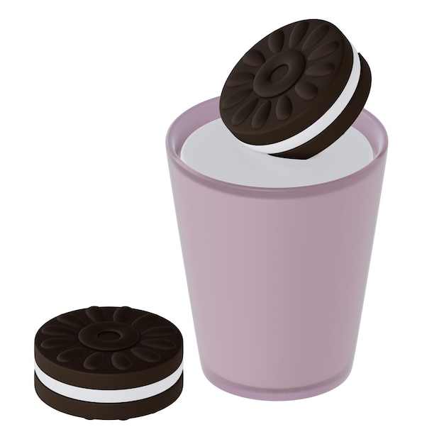 PSD 3d rendered cup of milk and two cookies