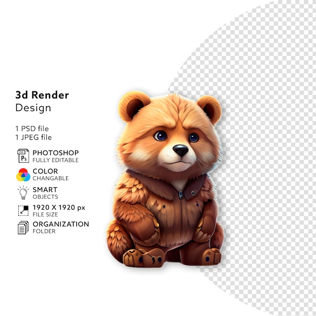 PSD 3D rendering cute teddy bear in png