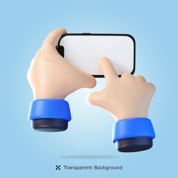 PSD 3d rendering of hand touching mobile phone 3d icon isolated illustration