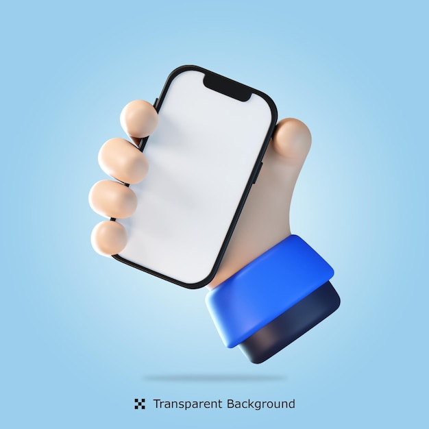 PSD 3d rendering Hand using mobile phone 3d icon isolated illustration