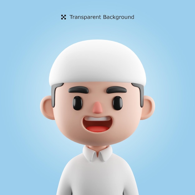 PSD 3d rendering male moslem cartoon avatar with blue background 3d icon isolated illustration