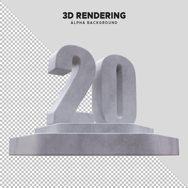 PSD psd 3d rendering of marble stone number 20 stand on hexagon podium