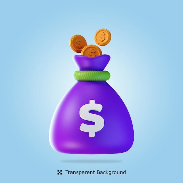 PSD 3d rendering Money Bag 3d icon isolated illustration