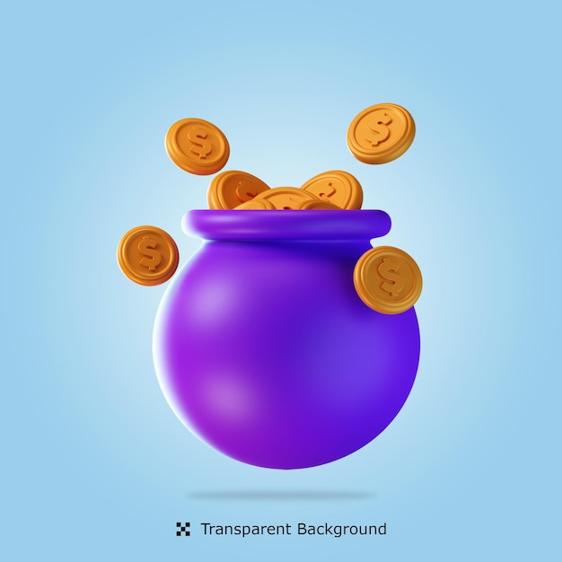 PSD 3d rendering Money Pottery 3d icon isolated illustration