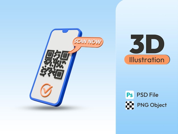 PSD 3d rendering scan qr code with camera smartphone