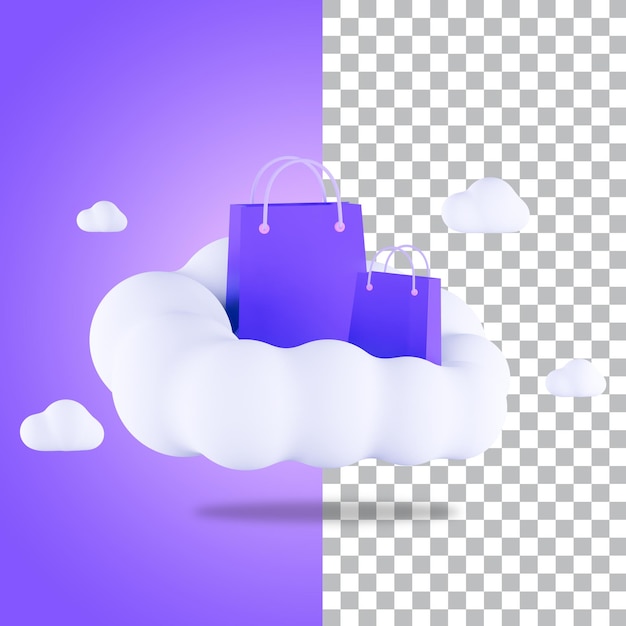 PSD 3d rendering shopping bags with clouds