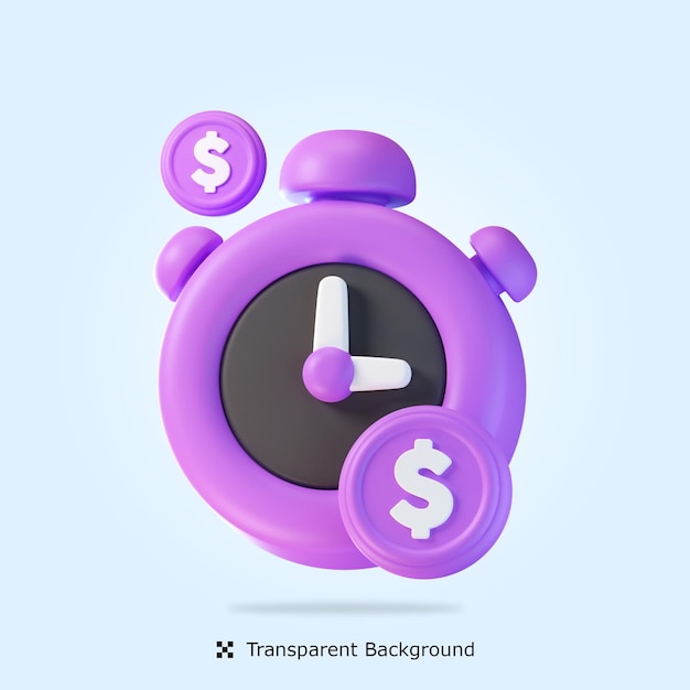 PSD 3d rendering time is money 3d icon isolated illustration