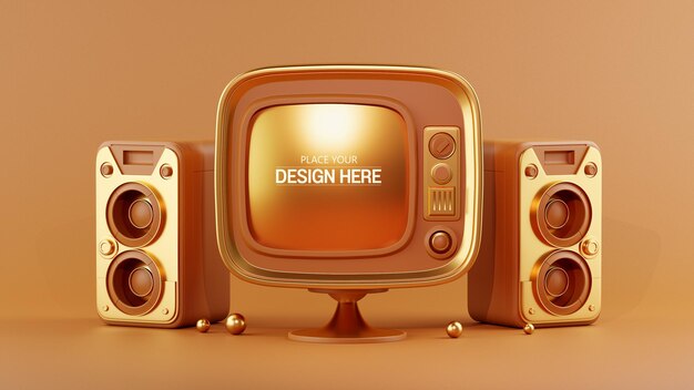 PSD psd 3d rendering vintage retro tv mockup 28