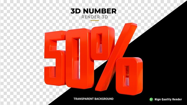 PSD 3d rendering with a 50 percent discount glossy red color