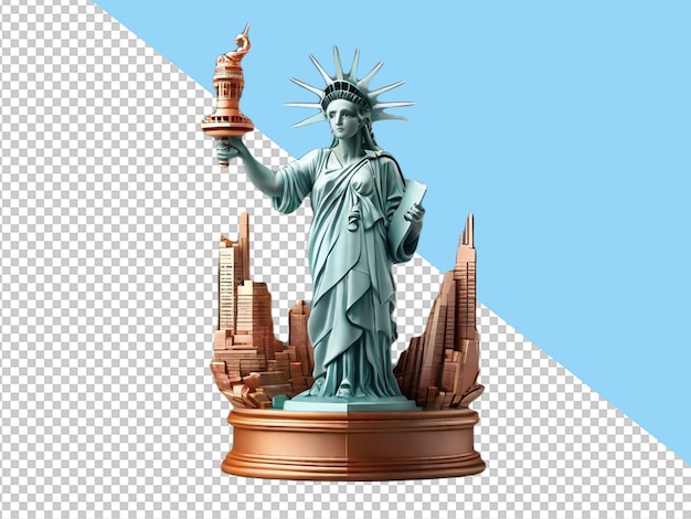 psd of a 3d statue of liberty on transparent background