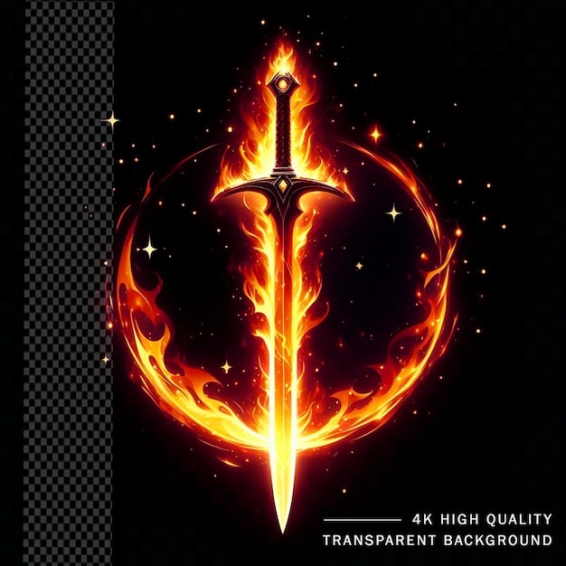 PSD 3D sword on fire on transparent background