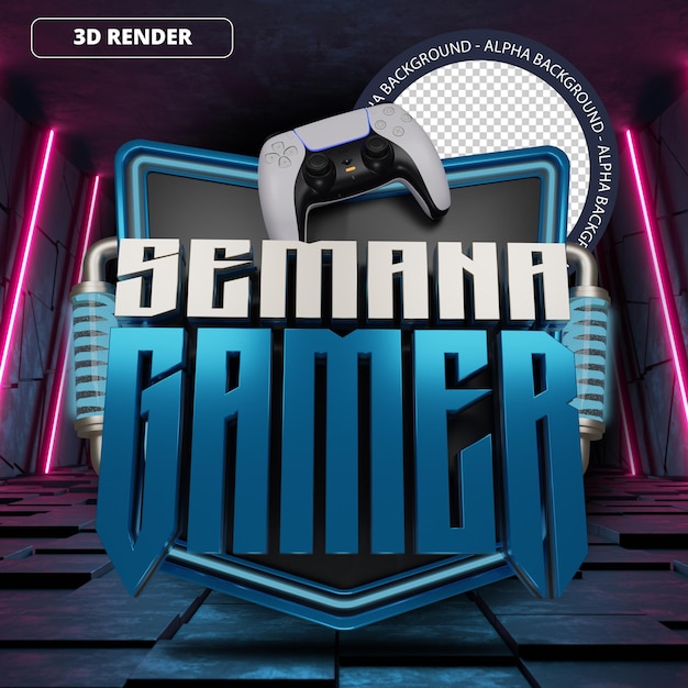 PSD 3d week gamer mega sale promotion banner blue front