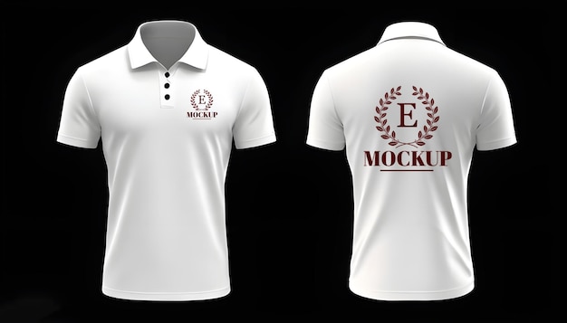 PSD 3d white polo black front and back isolated tshirt editable mockup