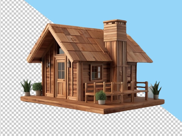 psd of a 3d wooden tiny on transparent background