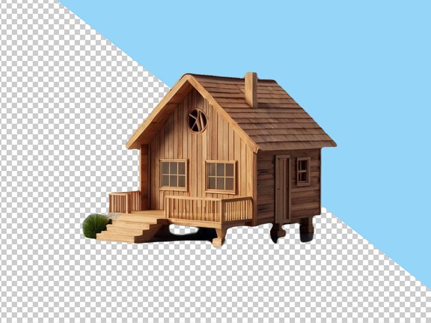 psd of a 3d wooden tiny on transparent background